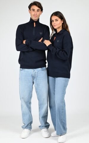 Pull à col montant mixte bleue marine