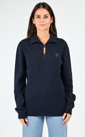 Alternative view of Pull à col montant mixte bleue marine