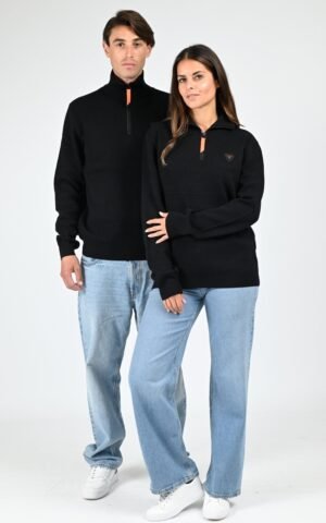 Pull à col montant Lewis Patch mixte noir