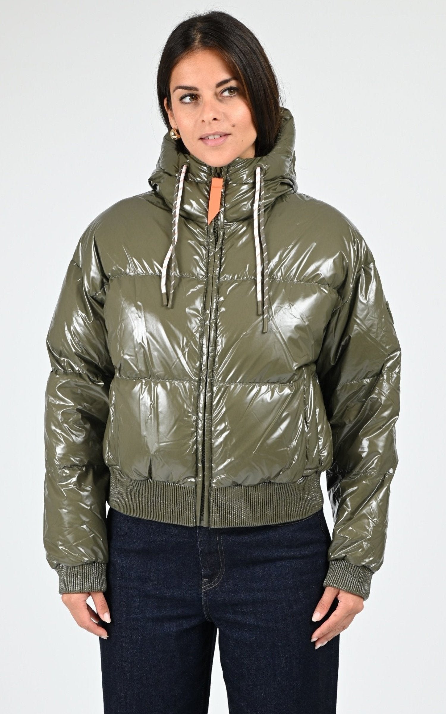 Doudoune courte shiny Nine kaki