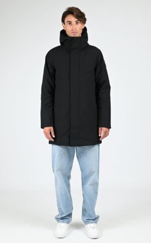 Parka longue à capuche noir