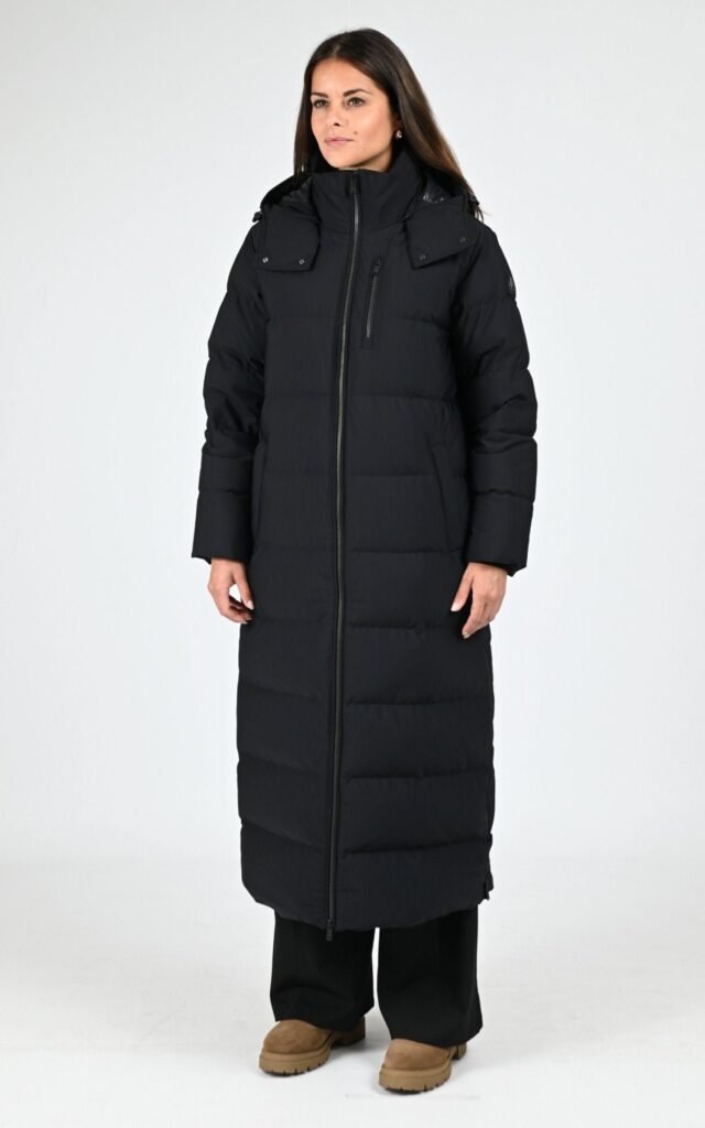 Parka longue à capuche noir