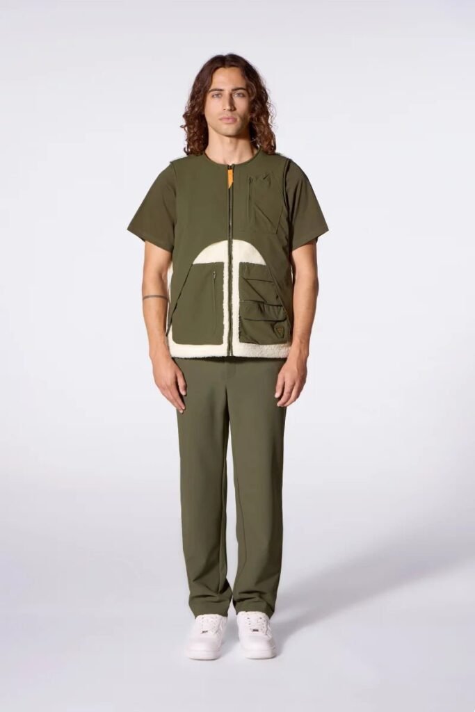 Veste bicolore sans manches en polaire Sakae Beige