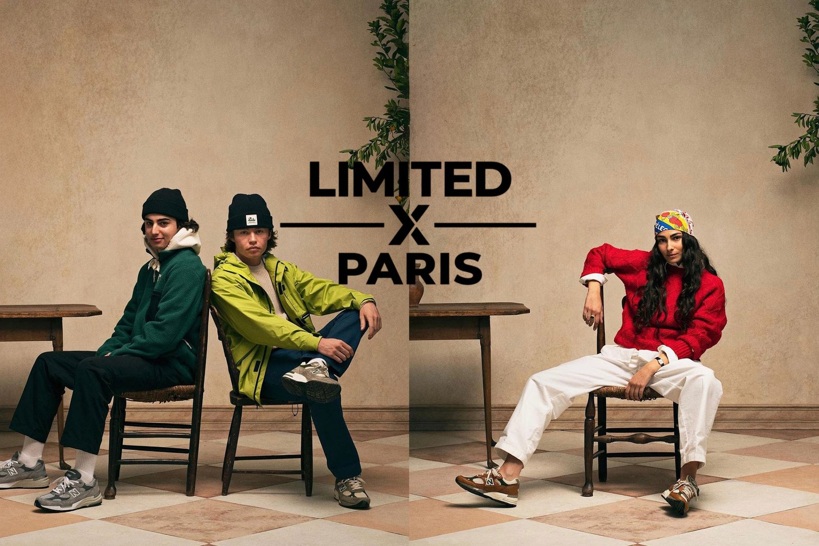 Collection Limited X Paris : trois modèles en tenues décontractées et sneakers.